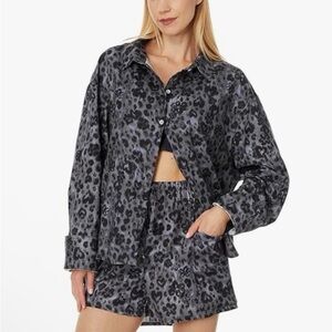 Free People Gray Leopard Print Pajama Set